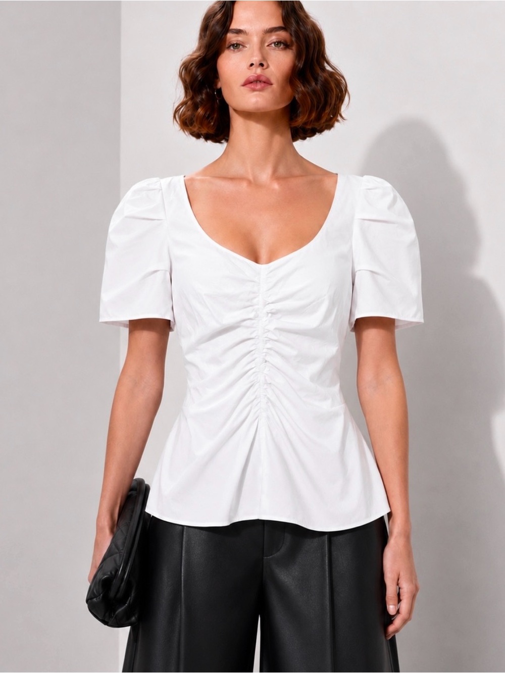 THAKOON White Ruched Open Back Peplum Cotton Poplin Top Size 8 (M) NWT
